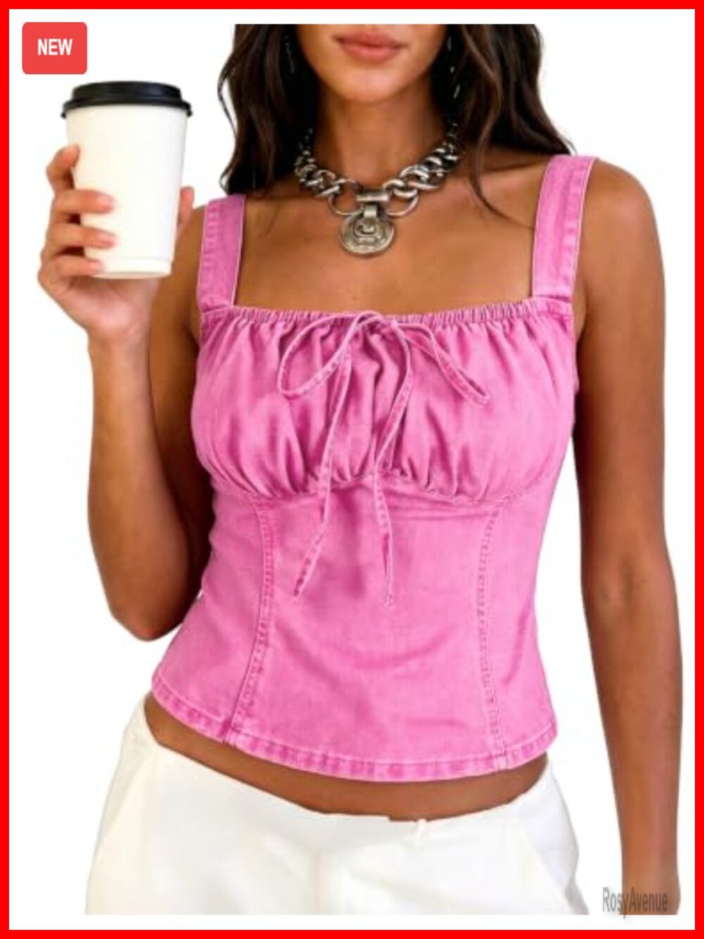 Smocked Back Denim Corset Tank Top Square Neck Bow Sleeveless